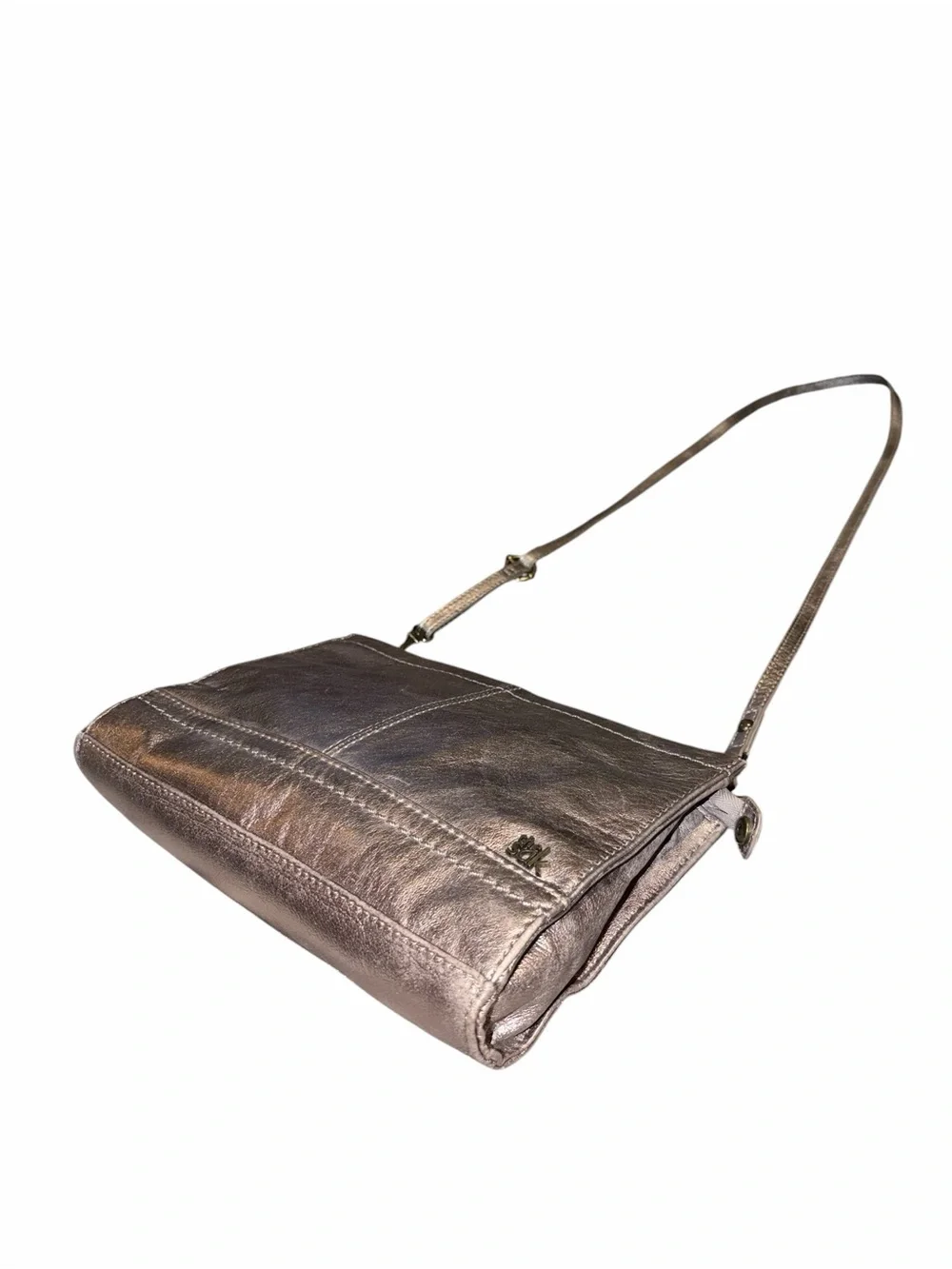 EUC The Sak Metallic Silver Leather Crossbody Bag Neutral Wardrobe Staple